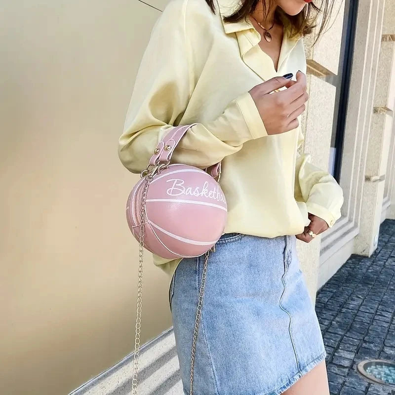 Women's PU Chain Shoulder Bag – Circular Letter Print Crossbody