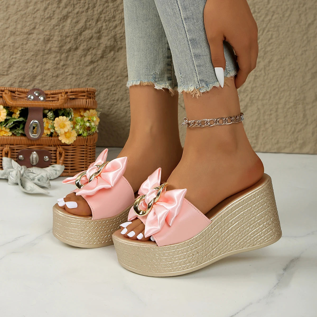 Silk-Tie women wedges