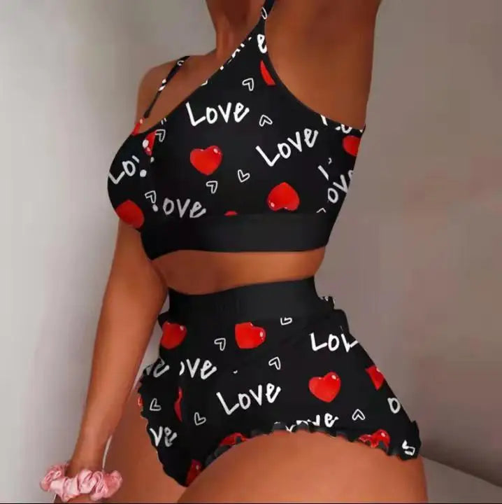 Women's Printed Pajama Set – Camisole Tank & Shorts Loungewear