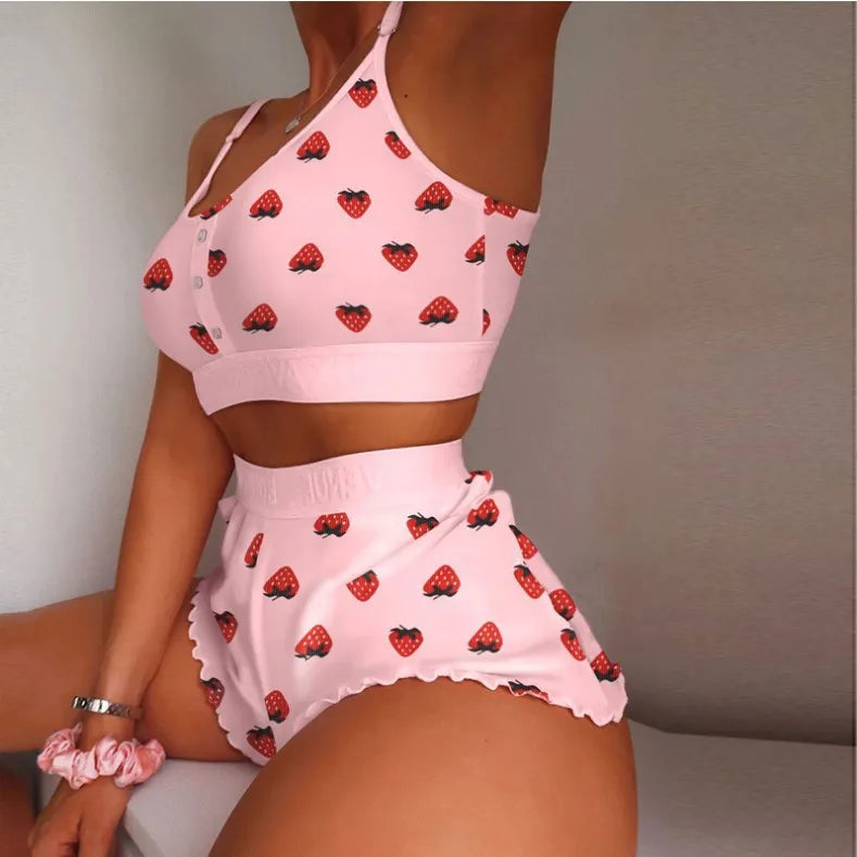 Women's Printed Pajama Set – Camisole Tank & Shorts Loungewear