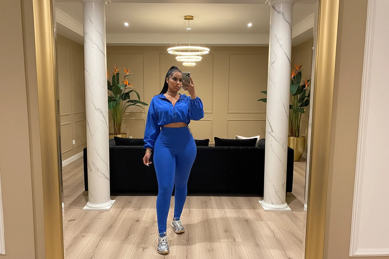 Women's Zip-Up Tracksuit Set – Drawstring Jacket & Leggings