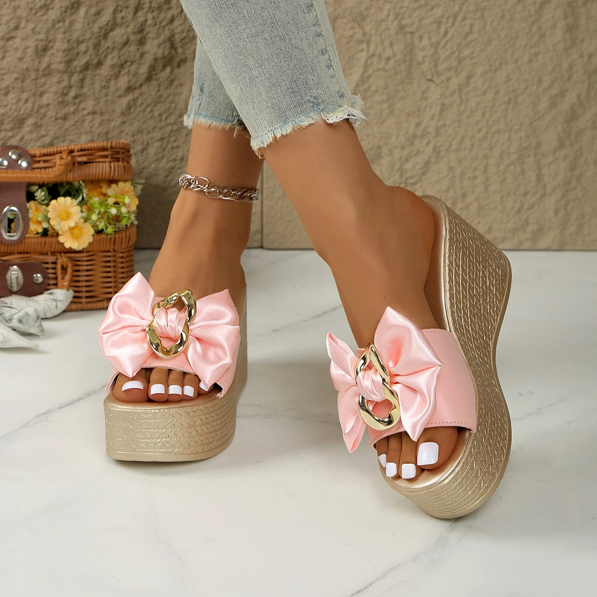 Silk-Tie women wedges