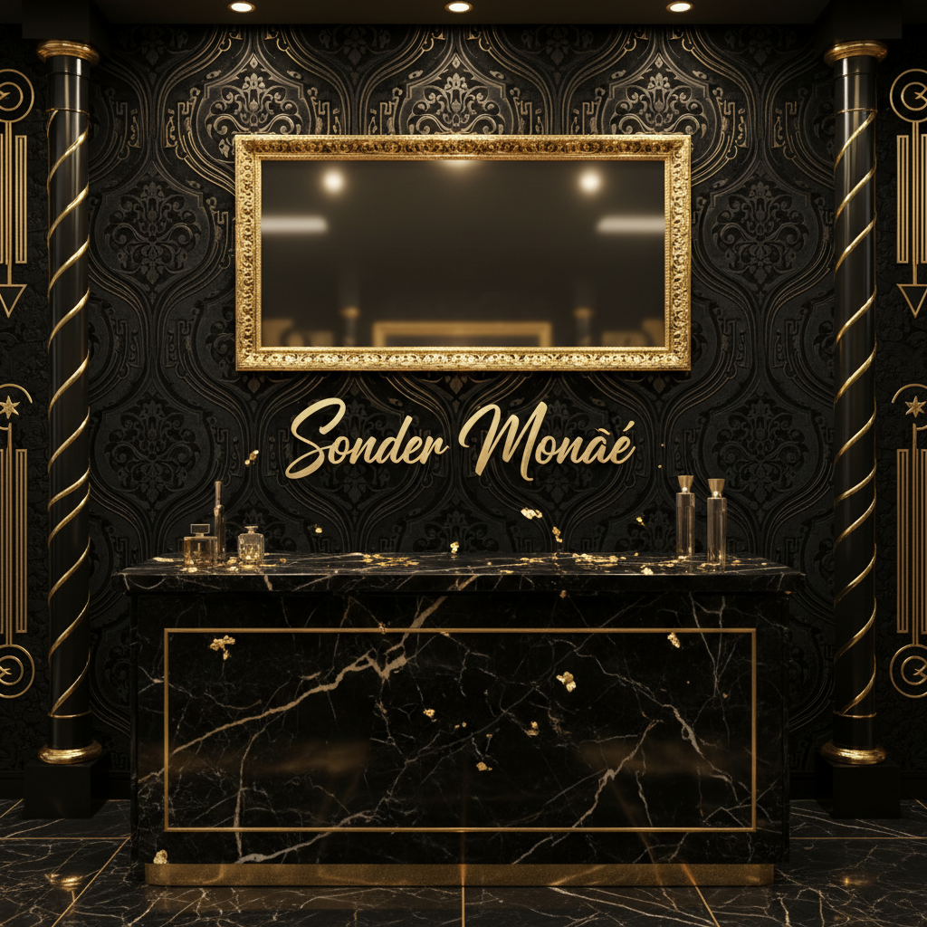 Black and Gold Boutique Background with Sonder Monae Logo